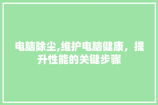 电脑除尘,维护电脑健康，提升性能的关键步骤 电脑故障维修