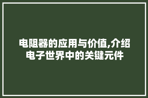 电阻器的应用与价值,介绍电子世界中的关键元件