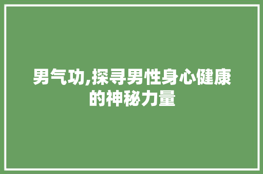 男气功,探寻男性身心健康的神秘力量