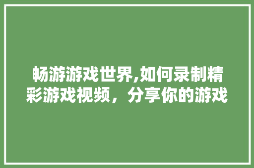 畅游游戏世界,如何录制精彩游戏视频，分享你的游戏乐趣
