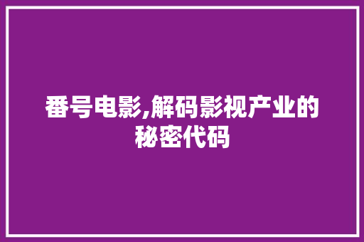 番号电影,解码影视产业的秘密代码