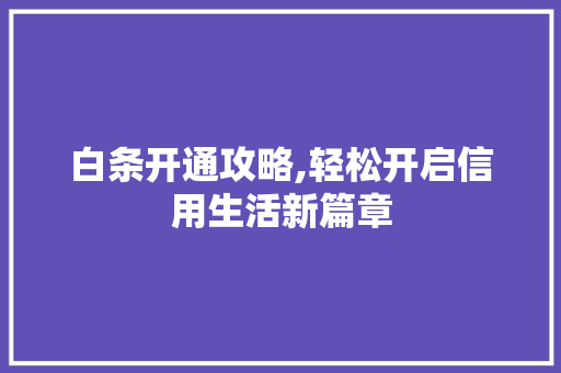 白条开通攻略,轻松开启信用生活新篇章