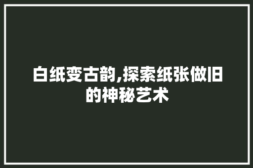 白纸变古韵,探索纸张做旧的神秘艺术 网络技术 白纸变古韵,探索纸张做旧的神秘艺术 网络技术