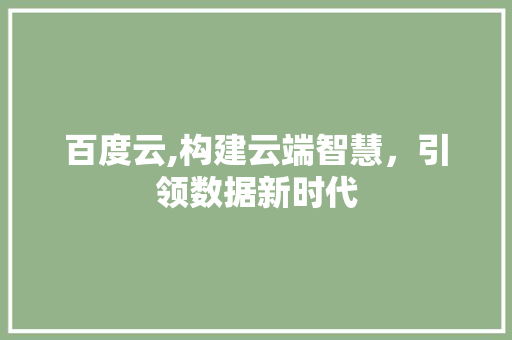 百度云,构建云端智慧，引领数据新时代 电脑故障维修
