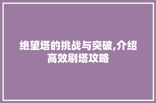 绝望塔的挑战与突破,介绍高效刷塔攻略