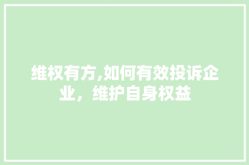 维权有方,如何有效投诉企业，维护自身权益