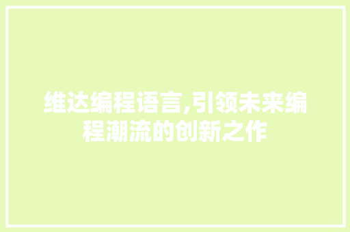 维达编程语言,引领未来编程潮流的创新之作