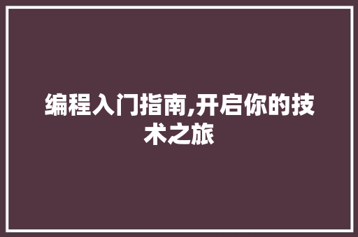 编程入门指南,开启你的技术之旅