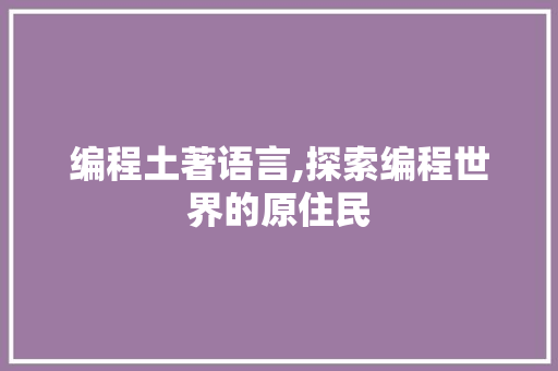 编程土著语言,探索编程世界的原住民 编程土著语言,探索编程世界的原住民