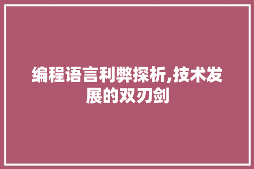 编程语言利弊探析,技术发展的双刃剑 电脑基础
