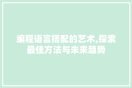 编程语言搭配的艺术,探索最佳方法与未来趋势