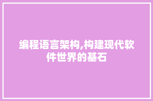 编程语言架构,构建现代软件世界的基石 编程语言架构,构建现代软件世界的基石