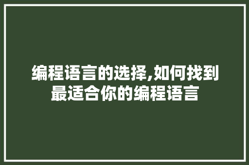 编程语言的选择,如何找到最适合你的编程语言