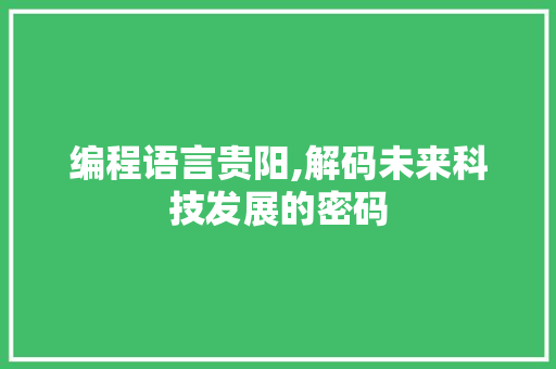 编程语言贵阳,解码未来科技发展的密码 编程语言贵阳,解码未来科技发展的密码