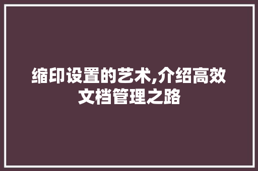 缩印设置的艺术,介绍高效文档管理之路