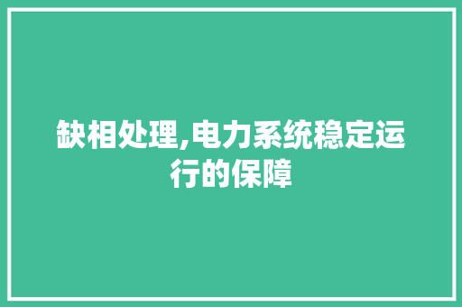 缺相处理,电力系统稳定运行的保障 缺相处理,电力系统稳定运行的保障