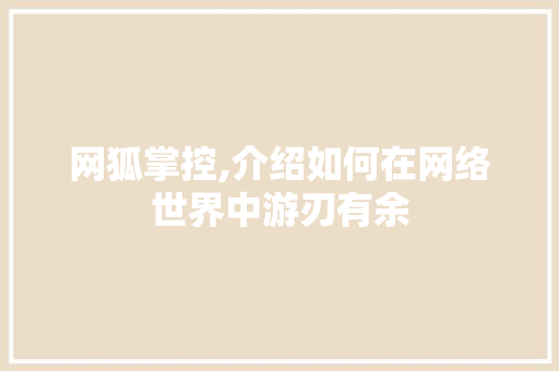 网狐掌控,介绍如何在网络世界中游刃有余