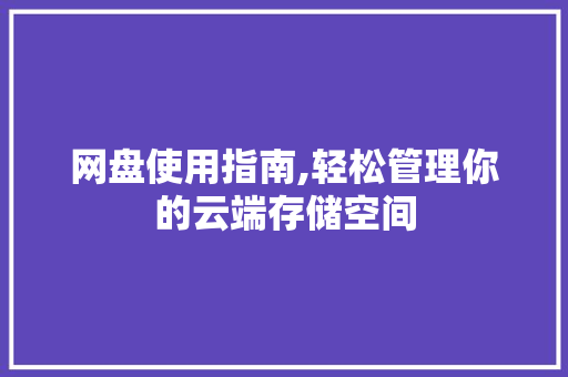网盘使用指南,轻松管理你的云端存储空间