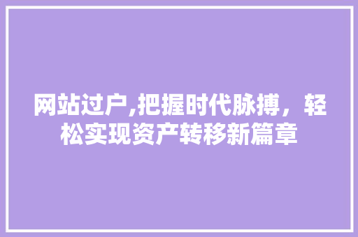 网站过户,把握时代脉搏，轻松实现资产转移新篇章