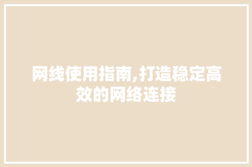 网线使用指南,打造稳定高效的网络连接