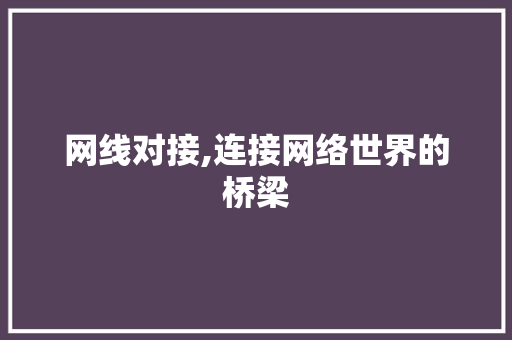 网线对接,连接网络世界的桥梁