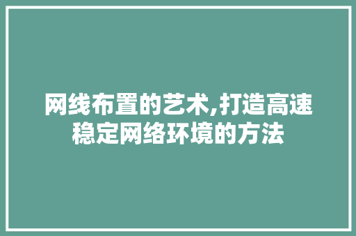 网线布置的艺术,打造高速稳定网络环境的方法 网络技术