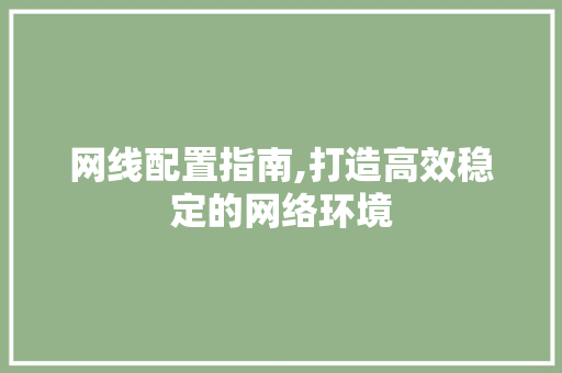 网线配置指南,打造高效稳定的网络环境