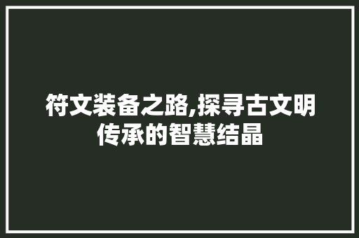 符文装备之路,探寻古文明传承的智慧结晶 符文装备之路,探寻古文明传承的智慧结晶