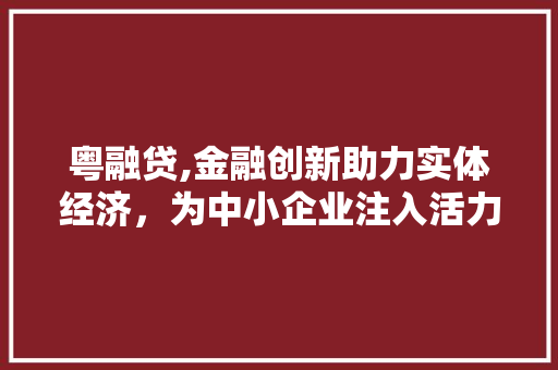 粤融贷,金融创新助力实体经济，为中小企业注入活力