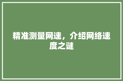 精准测量网速，介绍网络速度之谜
