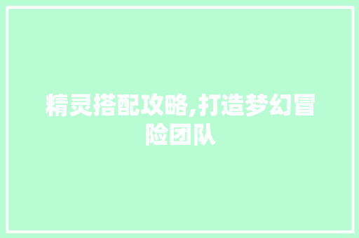 精灵搭配攻略,打造梦幻冒险团队