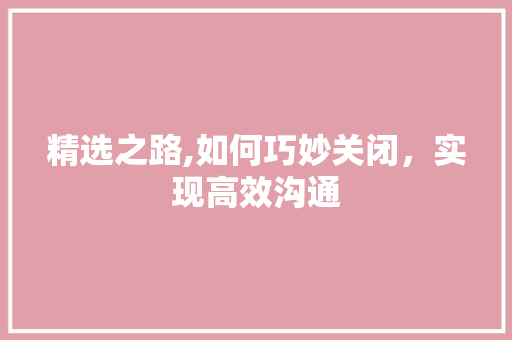 精选之路,如何巧妙关闭，实现高效沟通