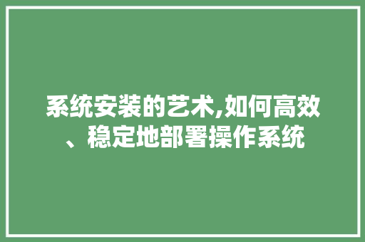 系统安装的艺术,如何高效、稳定地部署操作系统