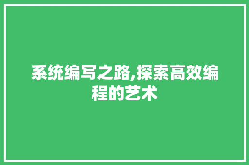 系统编写之路,探索高效编程的艺术