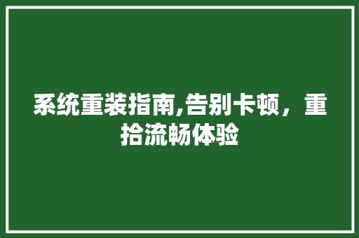 系统重装指南,告别卡顿，重拾流畅体验