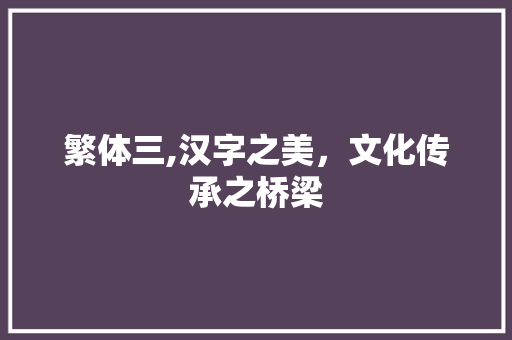 繁体三,汉字之美，文化传承之桥梁