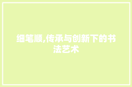 细笔顺,传承与创新下的书法艺术