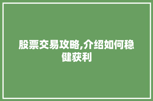 股票交易攻略,介绍如何稳健获利