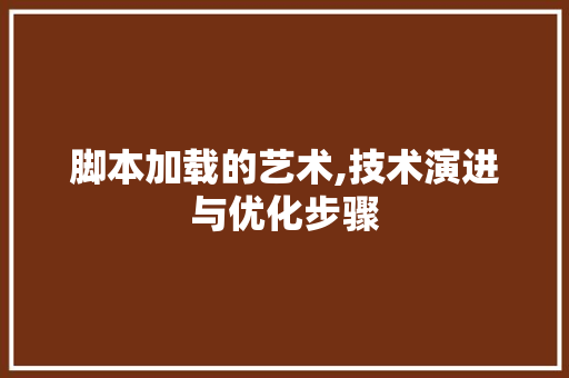 脚本加载的艺术,技术演进与优化步骤