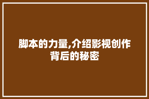 脚本的力量,介绍影视创作背后的秘密 网络技术