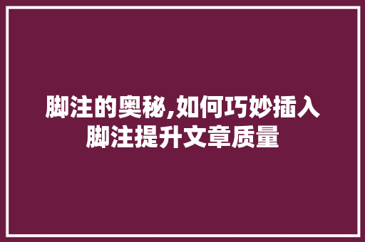 脚注的奥秘,如何巧妙插入脚注提升文章质量 电脑配置