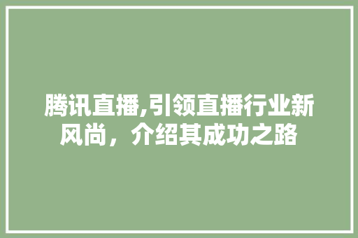 腾讯直播,引领直播行业新风尚，介绍其成功之路 网络技术