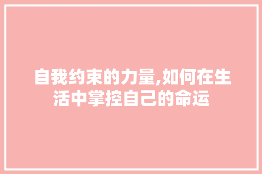 自我约束的力量,如何在生活中掌控自己的命运