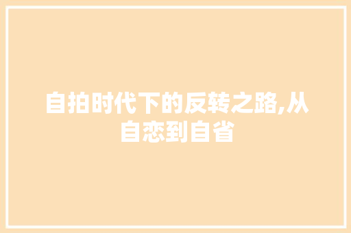 自拍时代下的反转之路,从自恋到自省