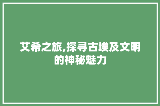 艾希之旅,探寻古埃及文明的神秘魅力