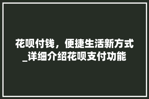 花呗付钱，便捷生活新方式_详细介绍花呗支付功能