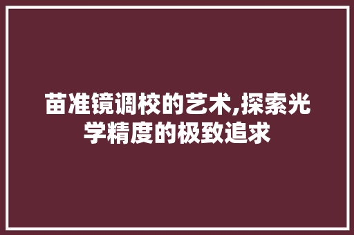 苗准镜调校的艺术,探索光学精度的极致追求 电脑基础