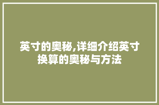 英寸的奥秘,详细介绍英寸换算的奥秘与方法 英寸的奥秘,详细介绍英寸换算的奥秘与方法