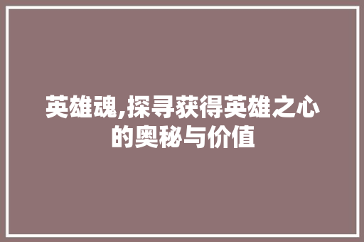 英雄魂,探寻获得英雄之心的奥秘与价值