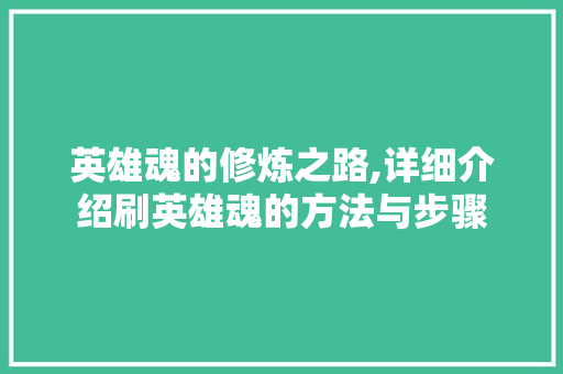 英雄魂的修炼之路,详细介绍刷英雄魂的方法与步骤